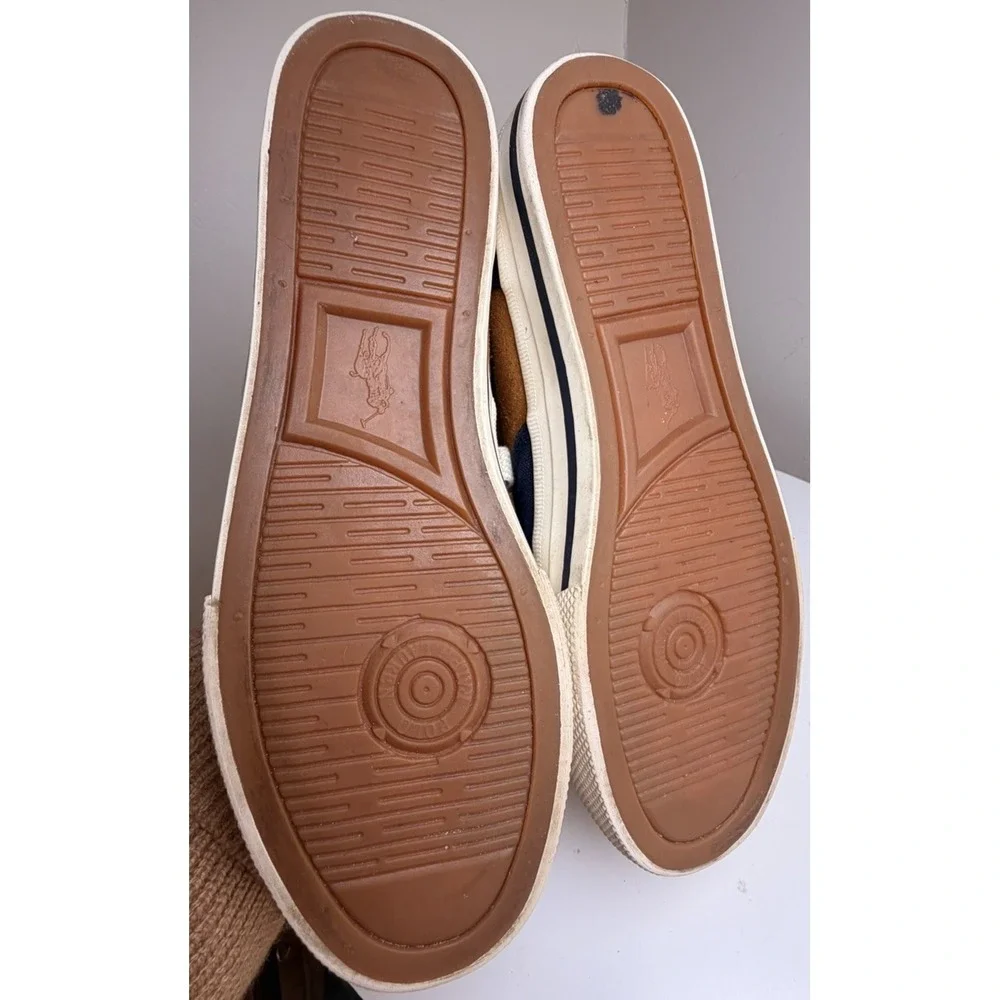 Polo Ralph Lauren Vaughn Saddle Sneakers Men’s 8D Navy Tan Canvas Suede - Picture 10 of 10